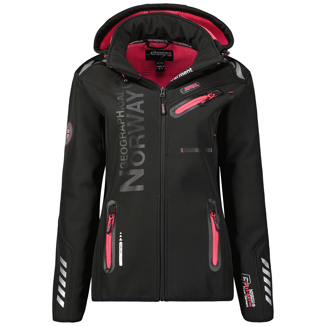 Geographical Norway Hooded Full Zip Windproof Softshell Outdoor Jacket Black Women