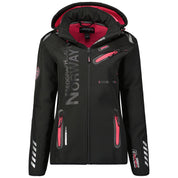 Geographical Norway Hooded Full Zip Windproof Softshell Outdoor Jacket Black Women