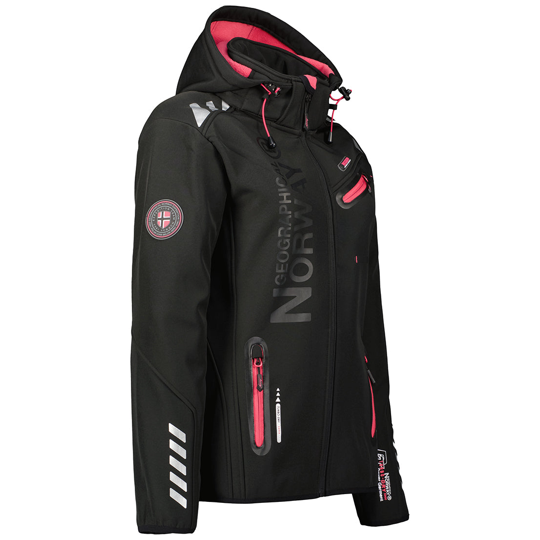 Geographical Norway Hooded Full Zip Windproof Softshell Outdoor Jacket Black Women