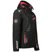 Geographical Norway Hooded Full Zip Windproof Softshell Outdoor Jacket Black Women