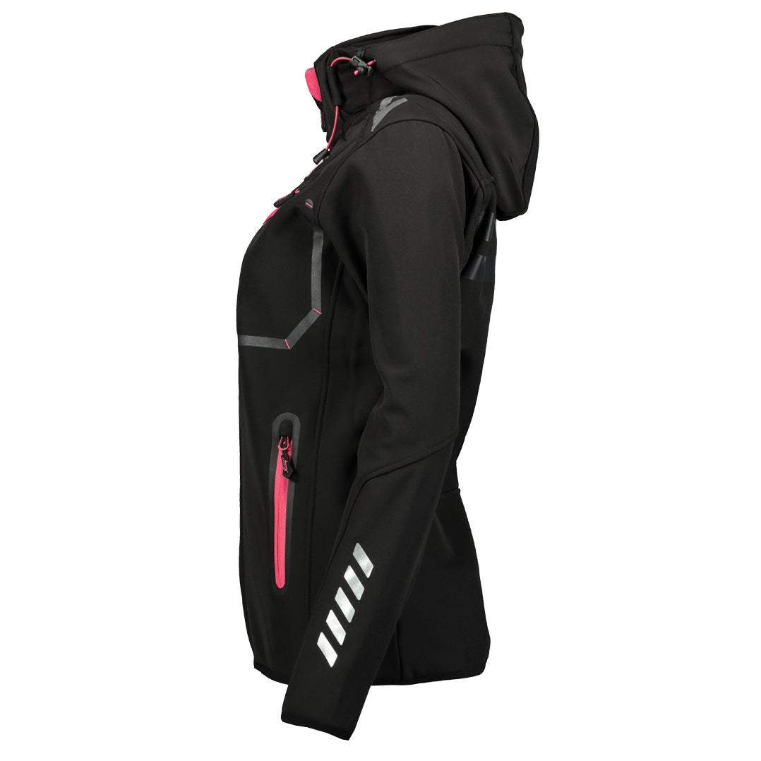 Geographical Norway Hooded Full Zip Windproof Softshell Outdoor Jacket Black Women