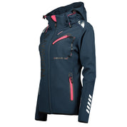 Geographical Norway Hooded Full Zip Windproof Softshell Outdoor Jacket Blue Women