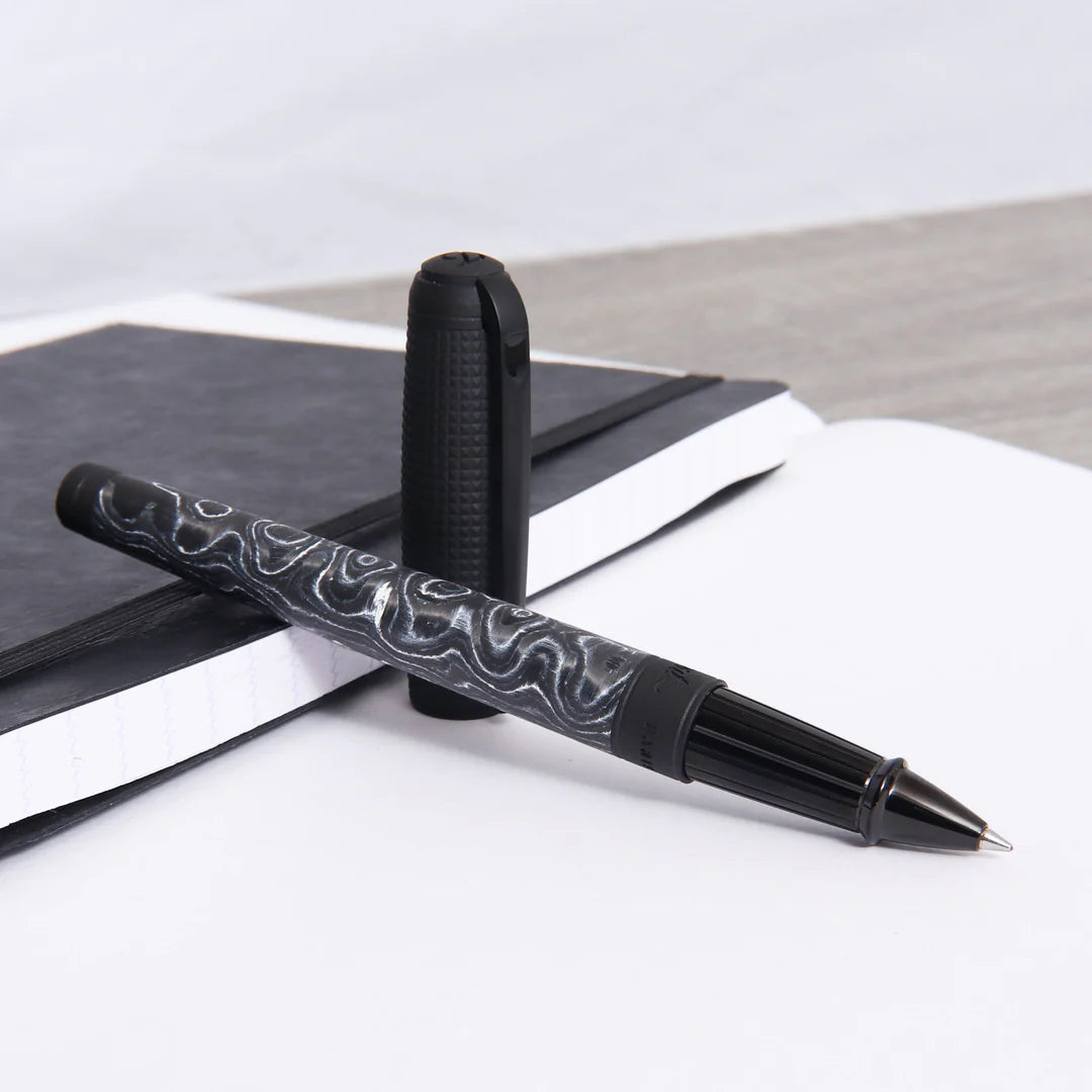 S.t.dupont biro penna roller fibra di carbonio Pvd lucido nero storm 14,8x1,5 cm 412395L