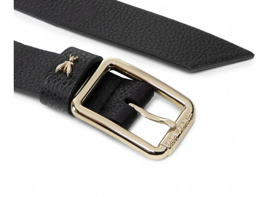 Patrizia Pepe Cintura in Pelle con Bassa fibbia Rettangolare Nero Oro