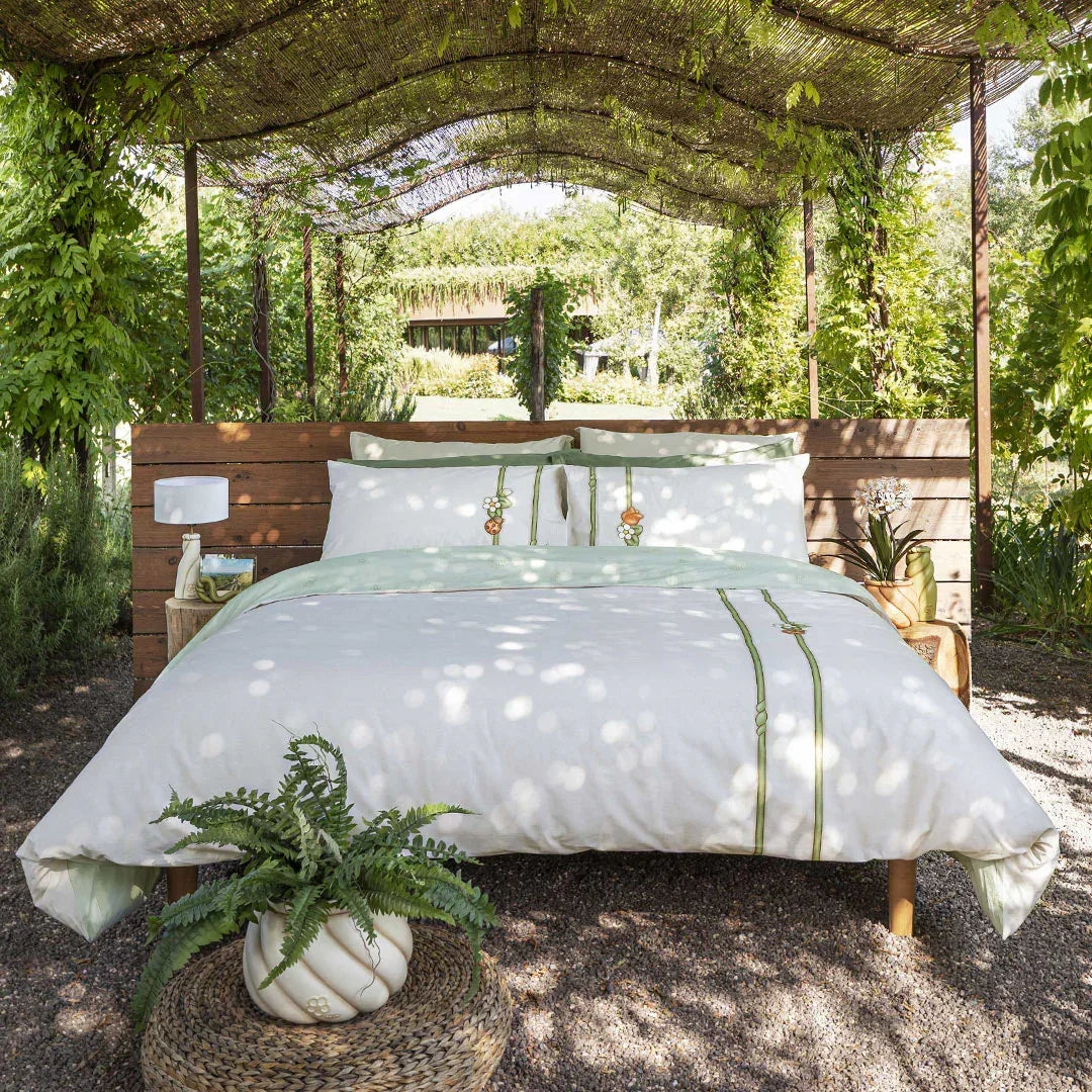 THUN Parure Copripiumino Matrimoniale in Cotone Country Bloom Beige