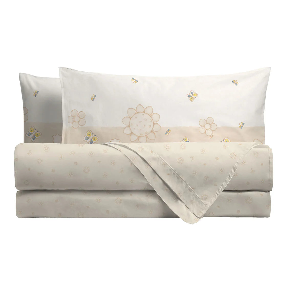 THUN Completo Letto lenzuolo e federe Matrimoniale Daisy in Cotone Elegance Beige