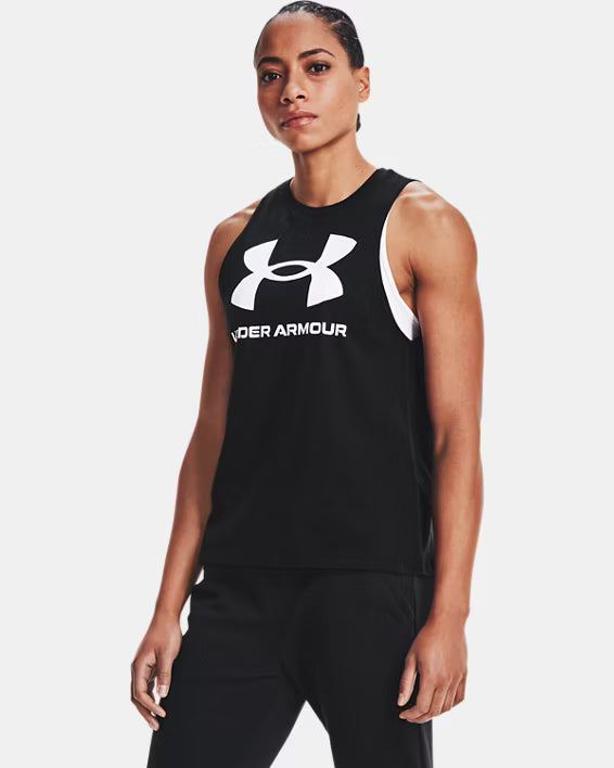 Under Armour Canotta Sportiva Donna Tank Top Elasticizzato Allenamento UA Tech Nero