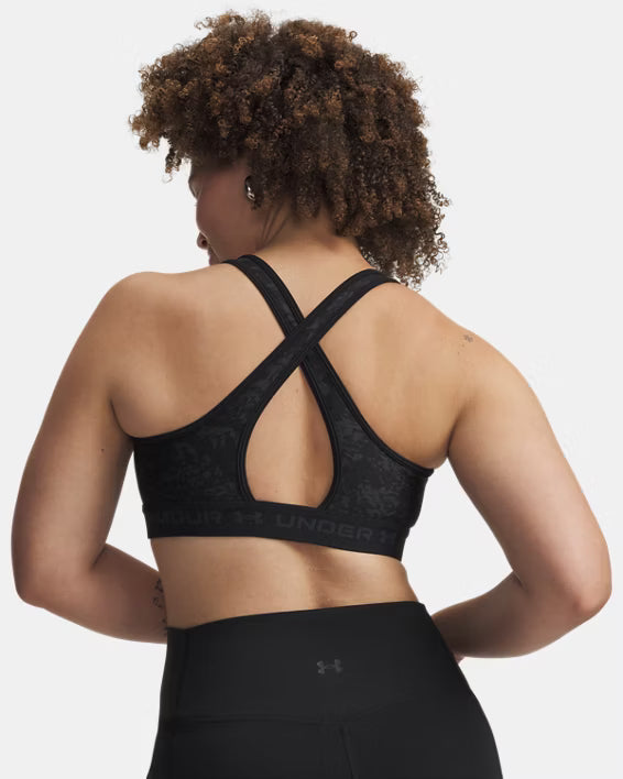 Under Armour Reggiseno Sportivo Mid Crossback Print Donna Elasticizzato Allenamento UA Tech Stampa Nero