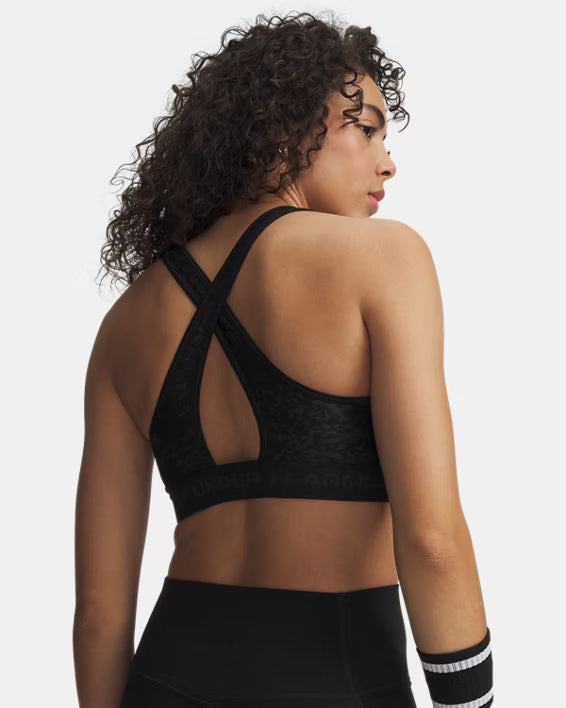 Under Armour Reggiseno Sportivo Mid Crossback Print Donna Elasticizzato Allenamento UA Tech Stampa Nero