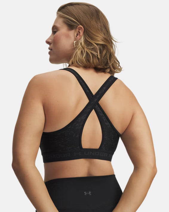 Under Armour Reggiseno Sportivo Mid Crossback Print Donna Elasticizzato Allenamento UA Tech Stampa Nero