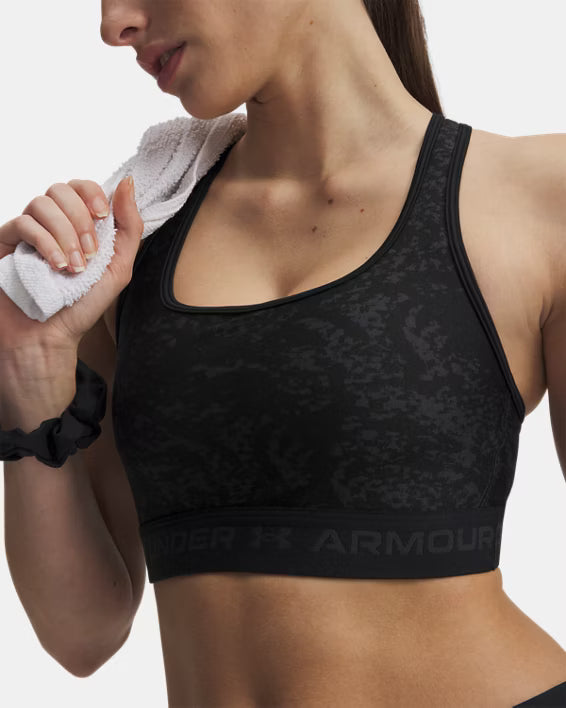 Under Armour Reggiseno Sportivo Mid Crossback Print Donna Elasticizzato Allenamento UA Tech Stampa Nero