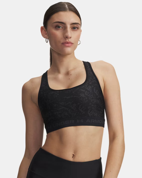 Under Armour Reggiseno Sportivo Mid Crossback Print Donna Elasticizzato Allenamento UA Tech Stampa Nero