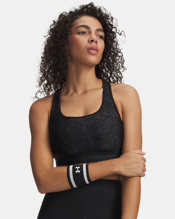 Under Armour Reggiseno Sportivo Mid Crossback Print Donna Elasticizzato Allenamento UA Tech Stampa Nero