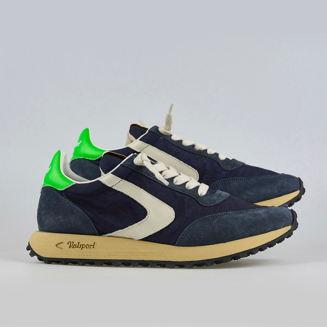 Valsport Scarpe Sneaker artigianali pelle Made in ITALY Start Run Nylon Vintage Blu