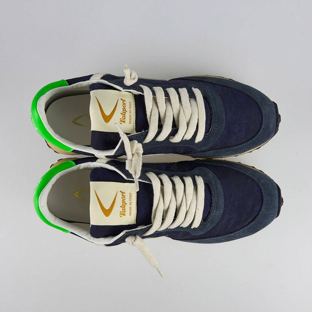 Valsport Scarpe Sneaker artigianali pelle Made in ITALY Start Run Nylon Vintage Blu