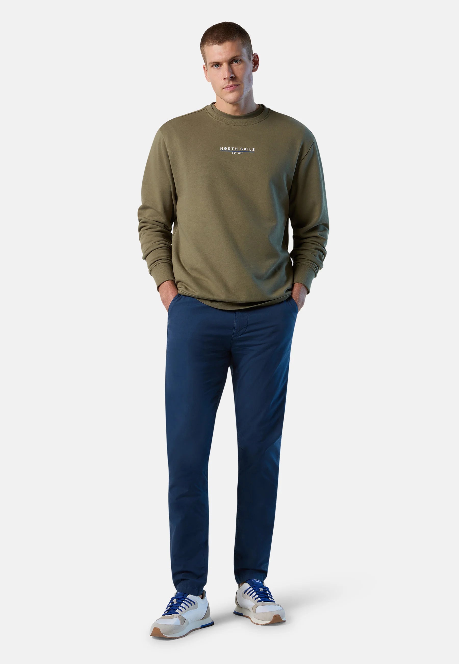 North Sails Pantaloni DEFENDER Uomo Modello 673126 0787 Slim Fit Blu Navy