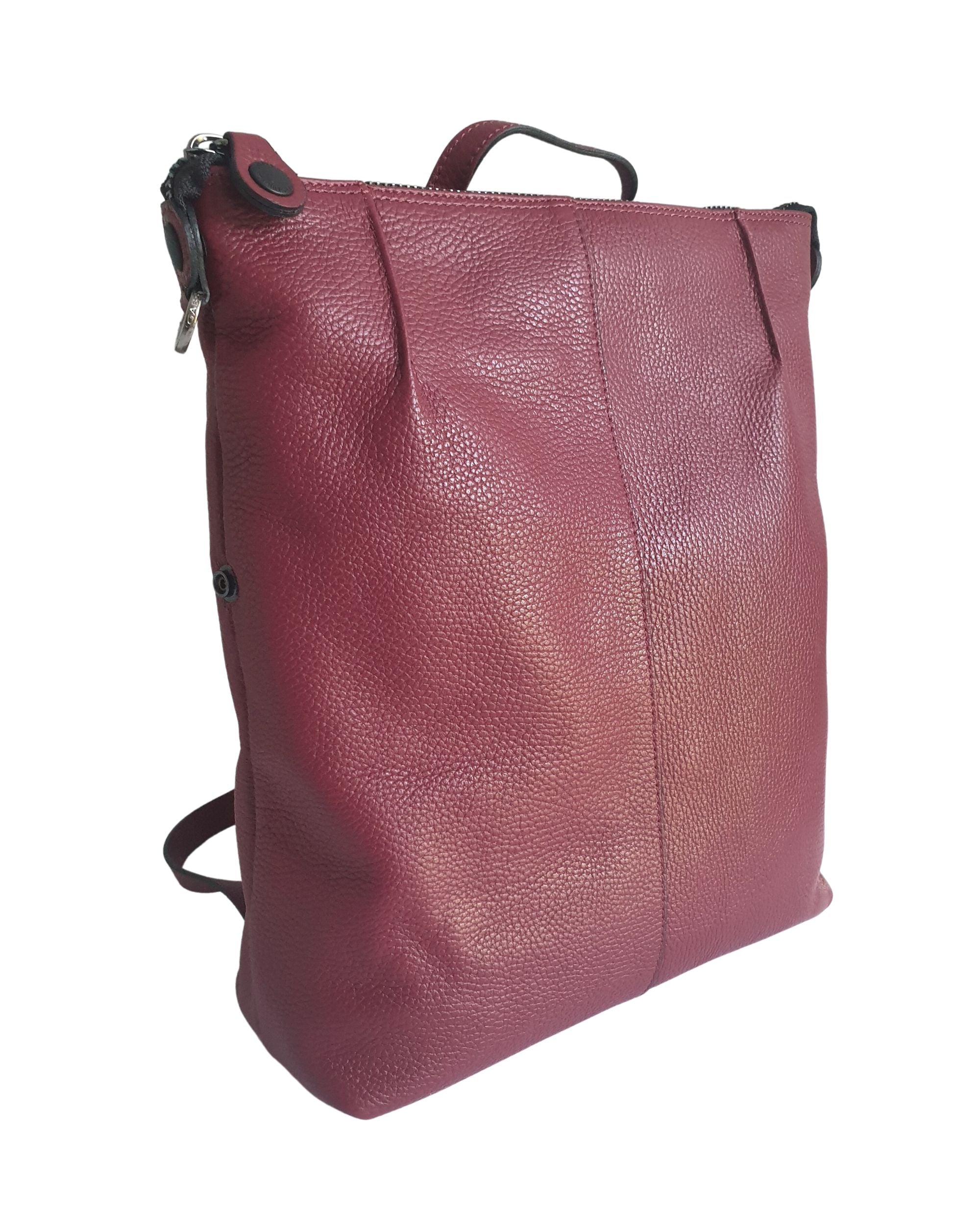 Gabs Zaino Grande con versione Borsa Shopper 100% Pelle Opaco Rosso Lambrusco