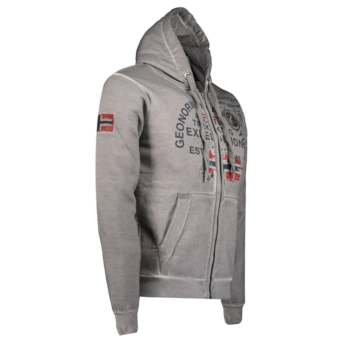 Geographical Norway Cappuccio Full Zip Ricamo Logo 2 Tasche Grigio Uomo 3