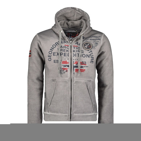 Geographical Norway Cappuccio Full Zip Ricamo Logo 2 Tasche Grigio Uomo