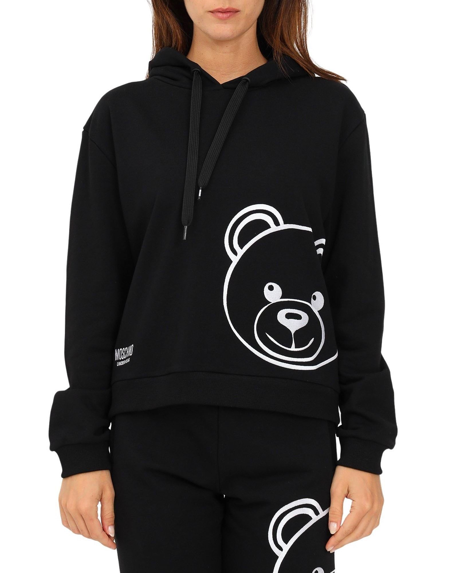 Moschino Underbear Hoodie Teddy Bear Logo Cotton Black