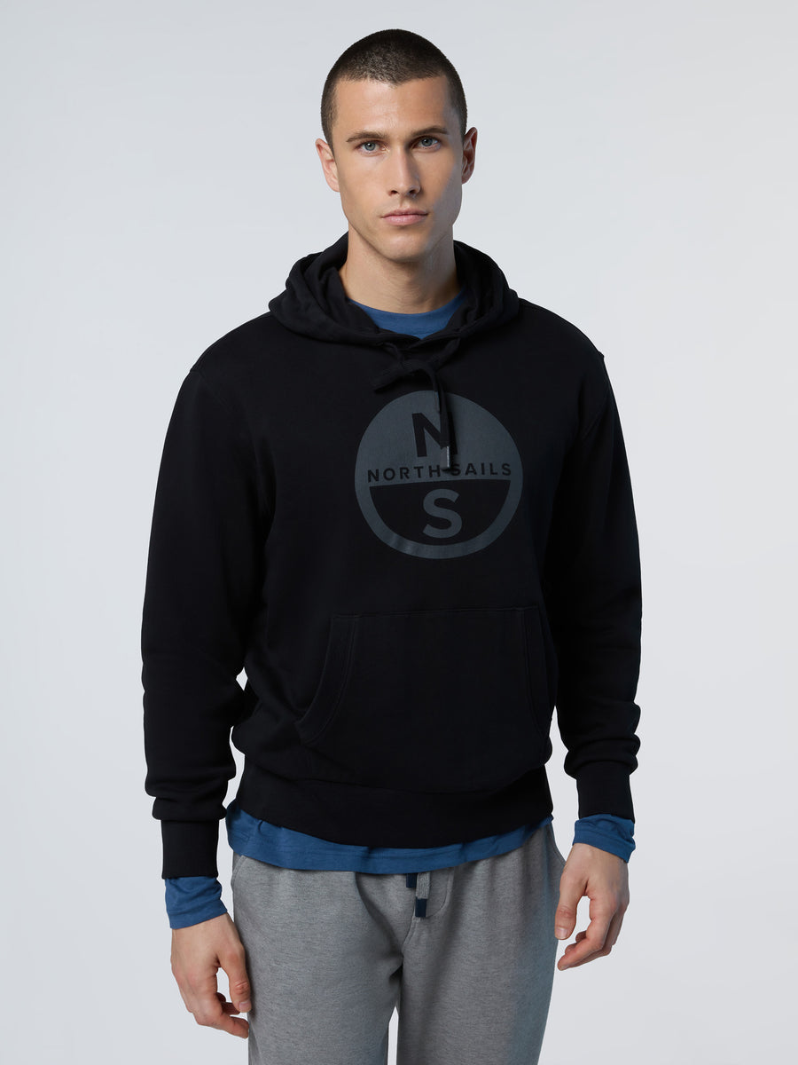 North Sails Felpa manica lunga girocollo Hoodie SWEATSHIRT Big Logo 691094 black nero