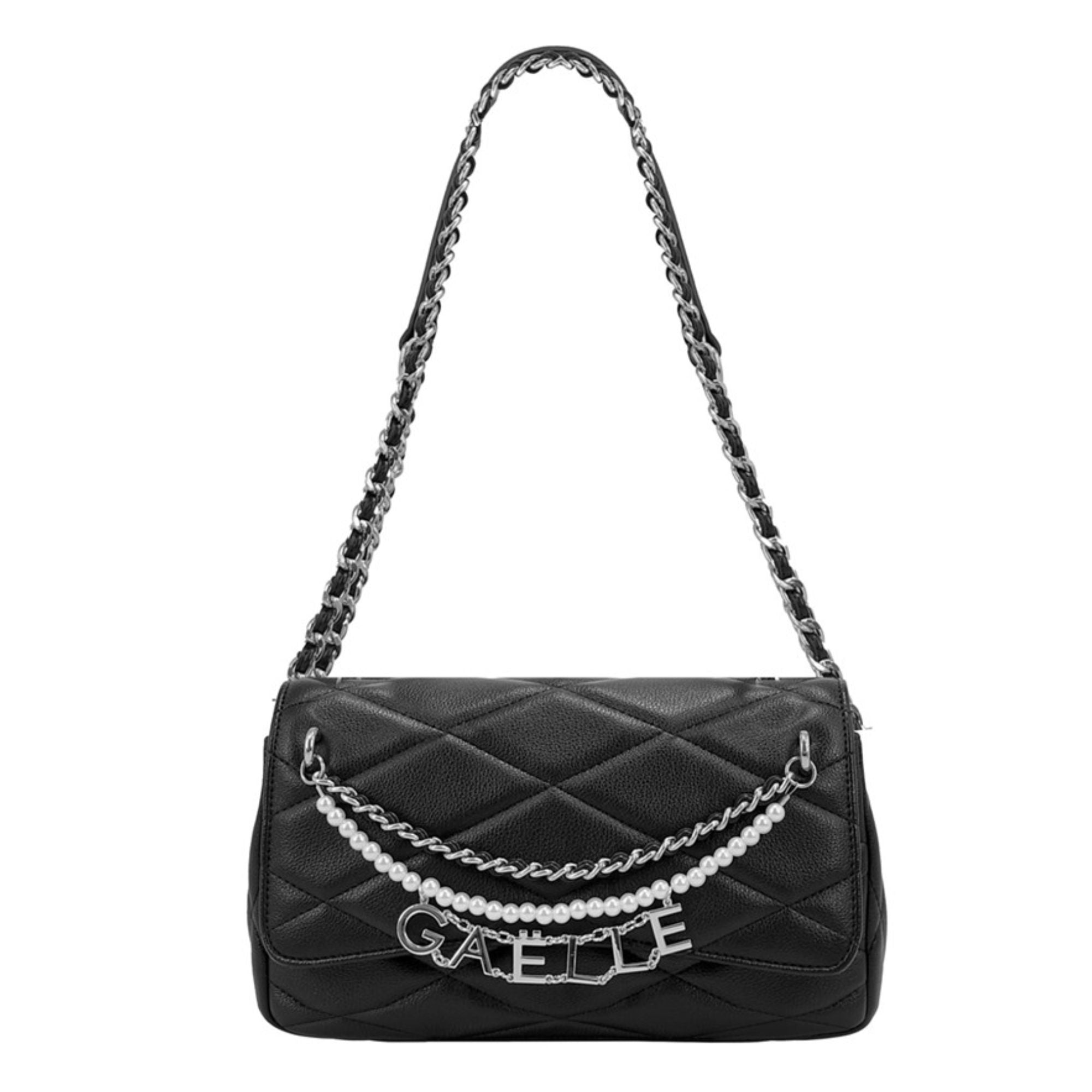 Gaelle Borsa a tracolla Regular Shoulder Strap Perle E Charms nero ecopelle
