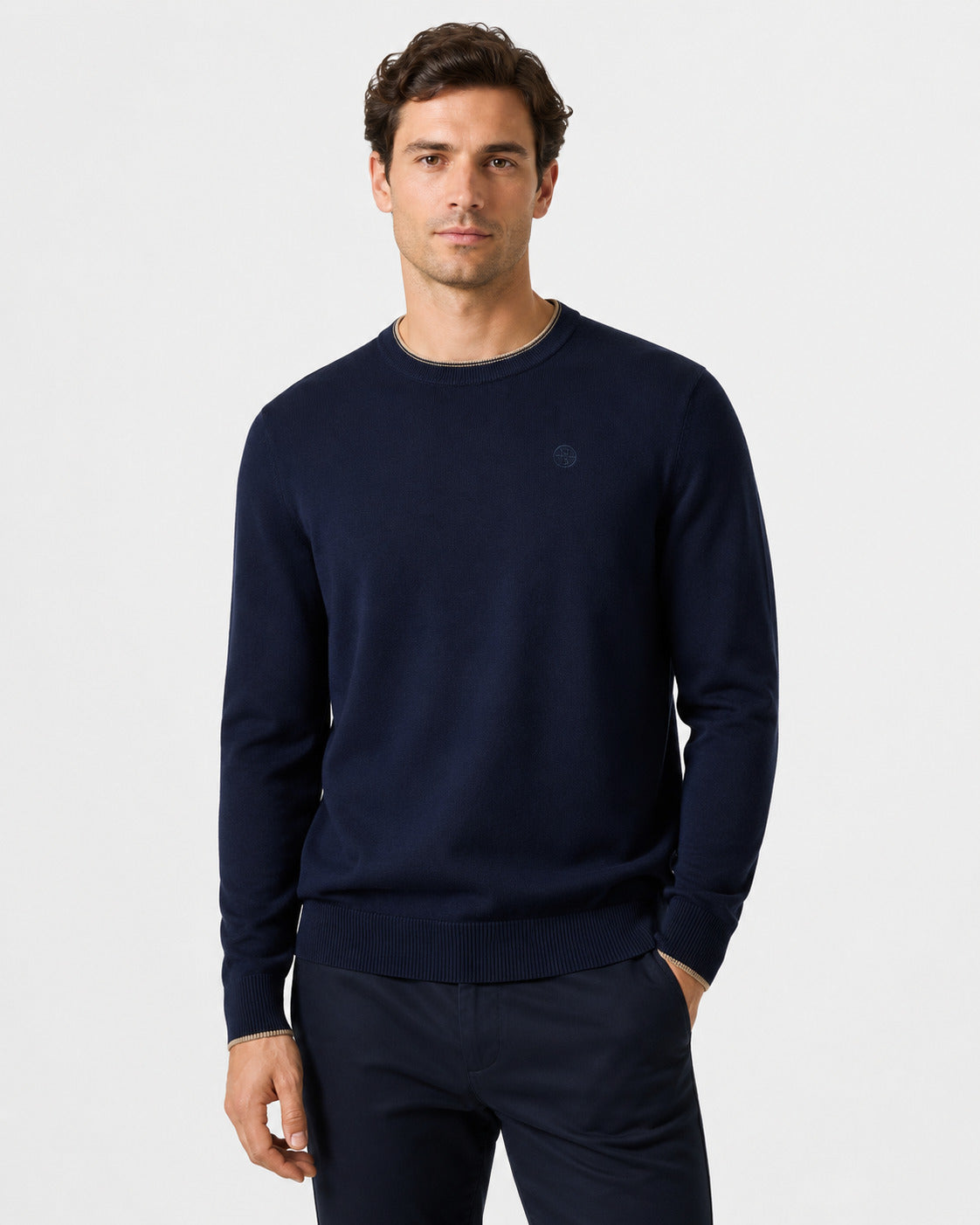 North Sails maglia cotone GIROCOLLO LOGO ricamo finezza 12 navy 699227-0802