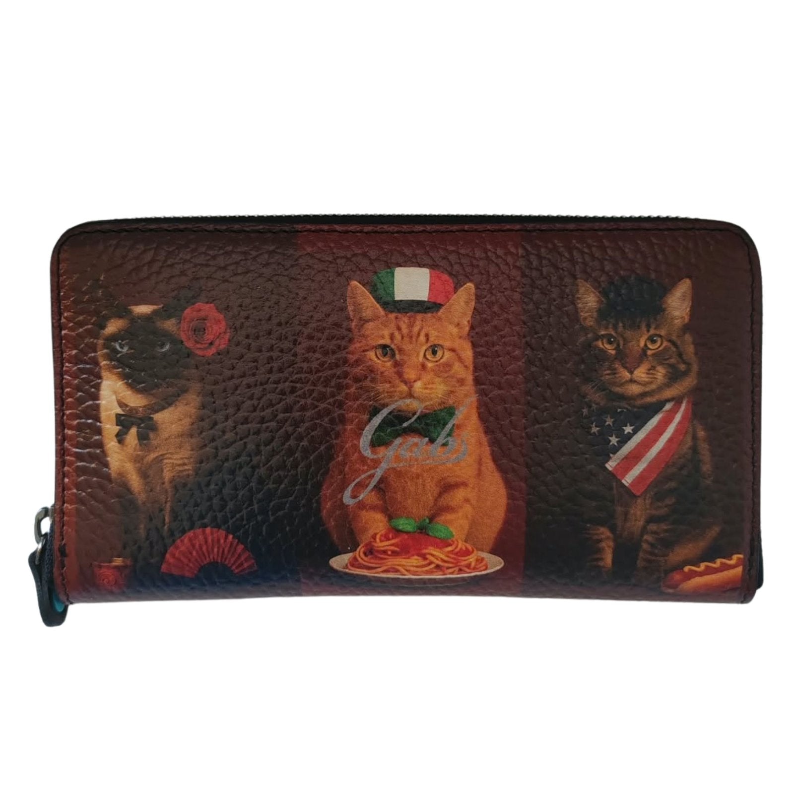 Gabs Portafoglio portamonete slot card zip around Pelle Gmoney17 Bull Pet Animals Gatti rosso