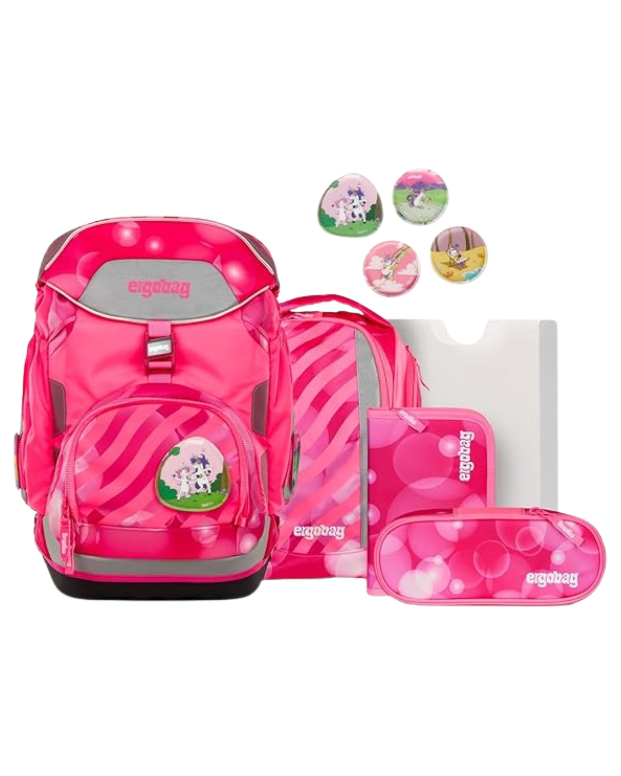 Ergobag Zaino Scuola PACK SET con Portapenne Resistente Sporco In Poliestere Fucsia WonBearful Unicorn