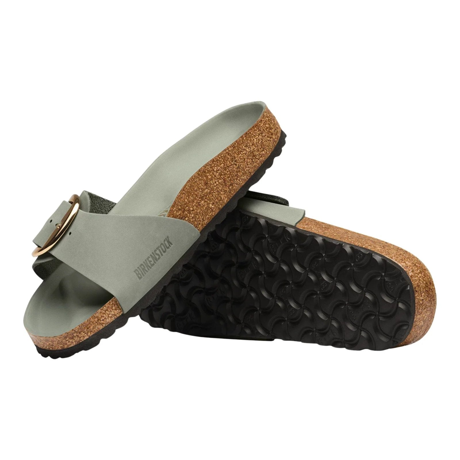 Birkenstock Madrid Big Buckle hex pure sage sandalo donna sughero lattice e pelle - Calzata Stretta