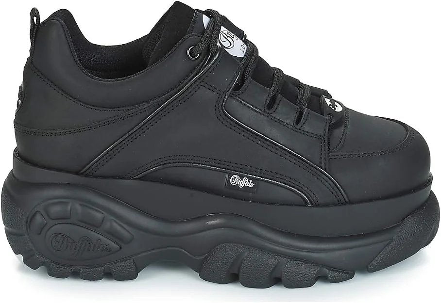 Buffalo Scarpe Sneaker Alte con Zeppa 1339-14 2.0 Retrò Chunky Streetwear Pelle Nero Donna