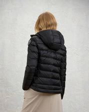 Blauer Piumino Sfiancato Charme Nero Interno Beige Donna con Cappuccio Fisso