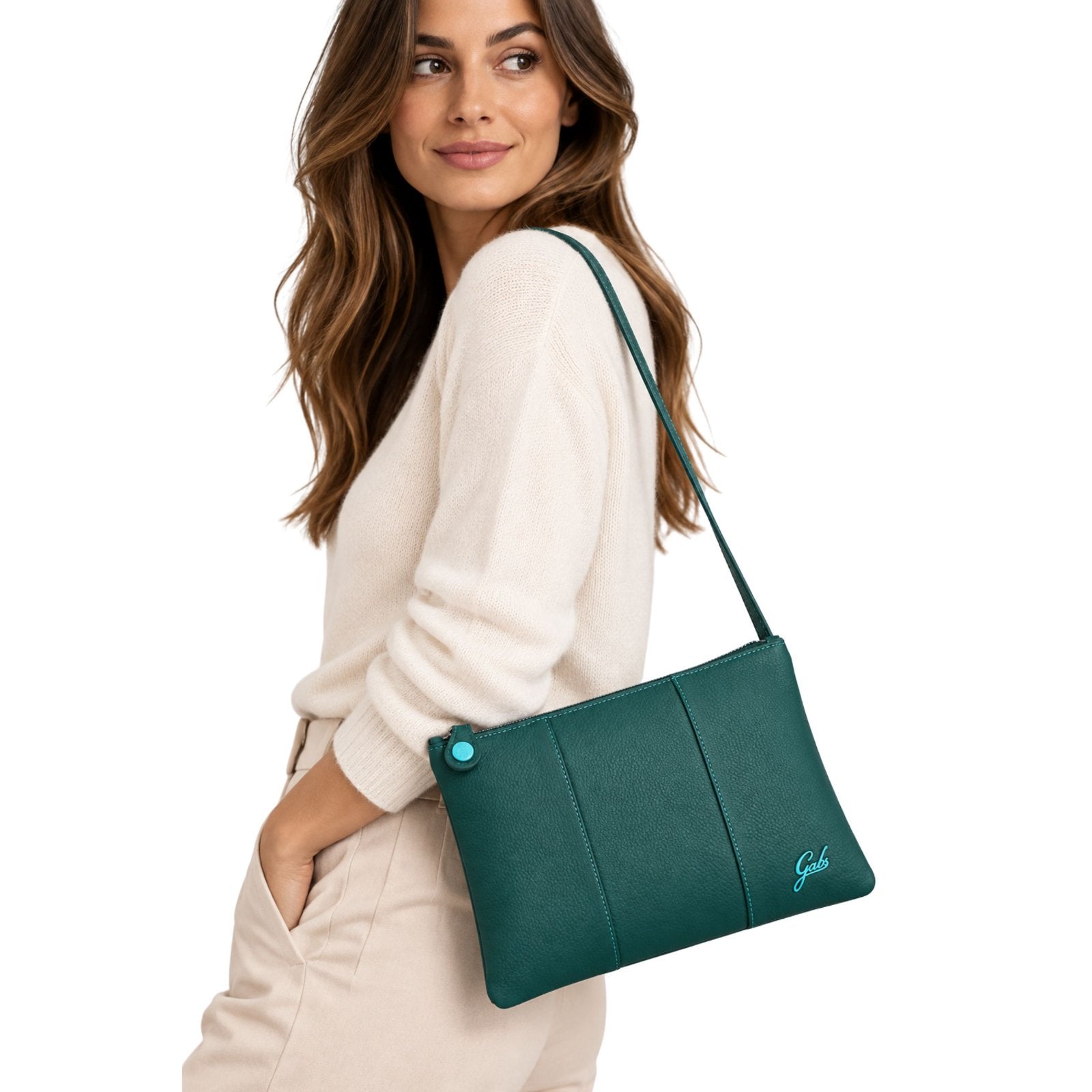 Gabs Borsa tracolla Pochette Beyonce M Basic Made in Italy pelle Verde Ocean