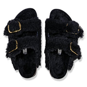 Birkenstock Clog Arizona Big Buckle Teddy Fur pelliccia sandalo NERO donna sughero calz stretta - Made in Germany