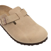 Birkenstock Sandalo Clog Boston tabacco, Oiled Leather calzata stretta in pelle Made in Germany