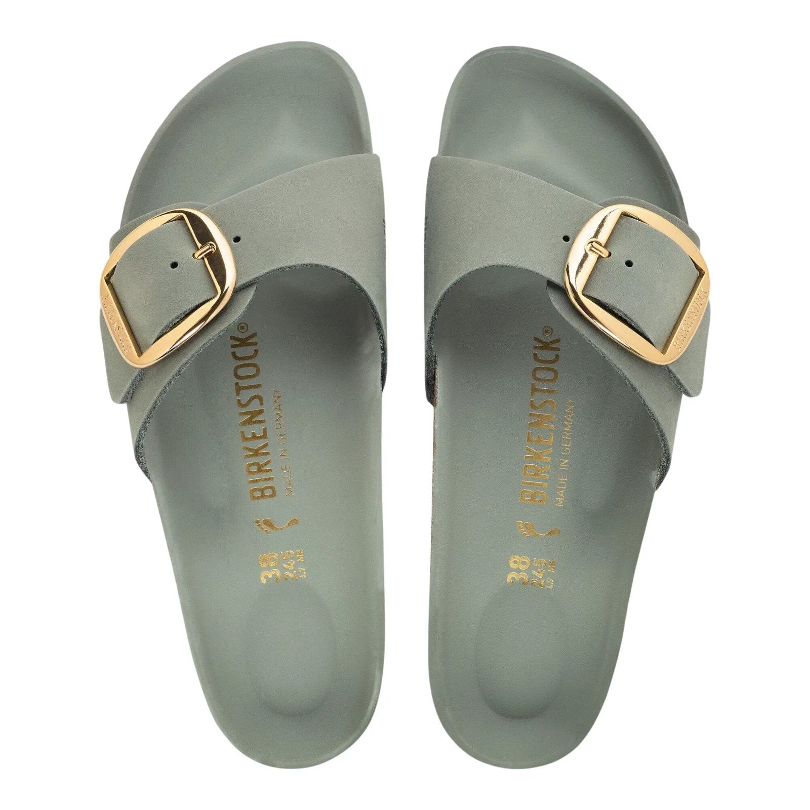 Birkenstock Madrid Big Buckle hex pure sage sandalo donna sughero lattice e pelle - Calzata Stretta
