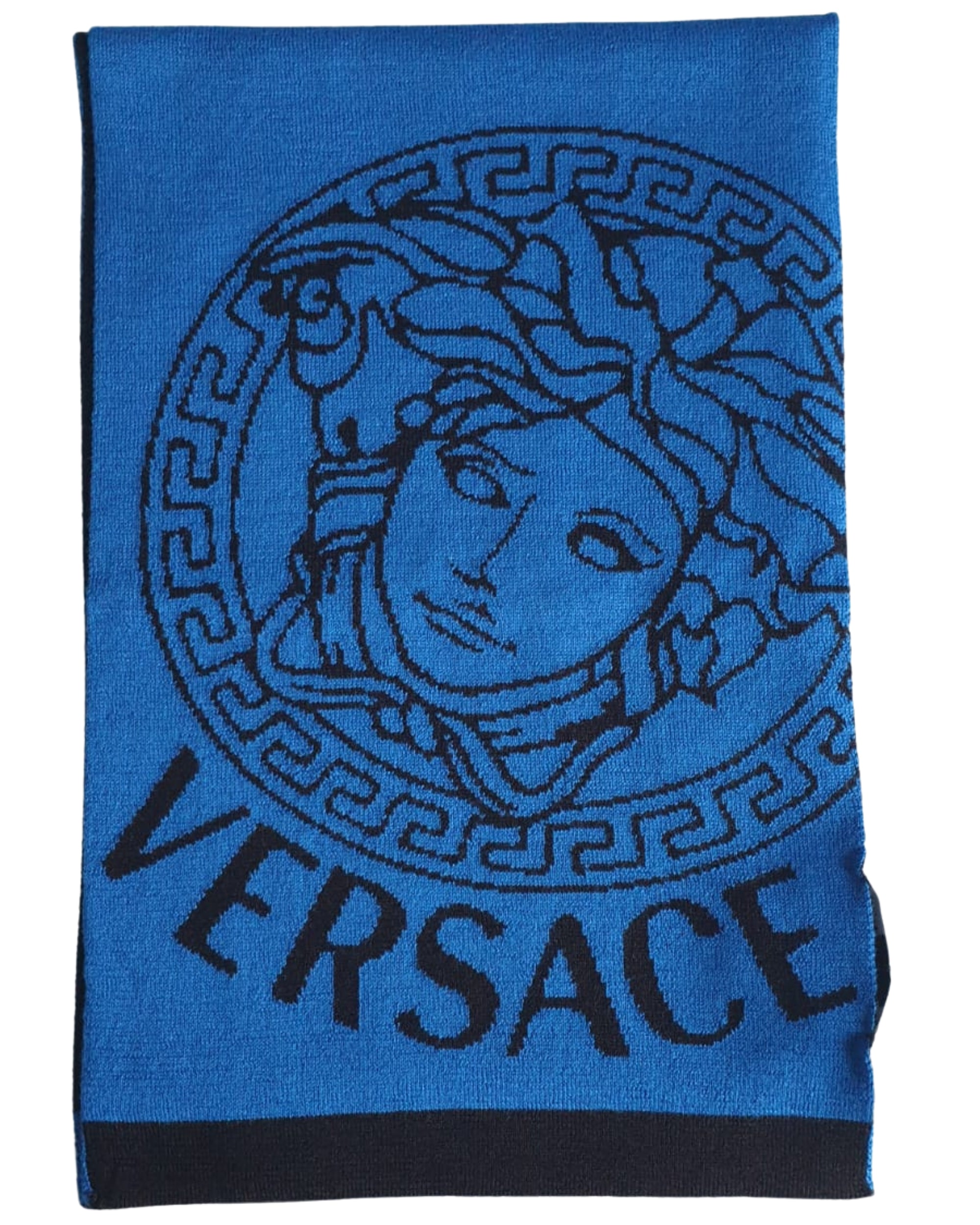 Versace Stole Pashmina Wool Blue