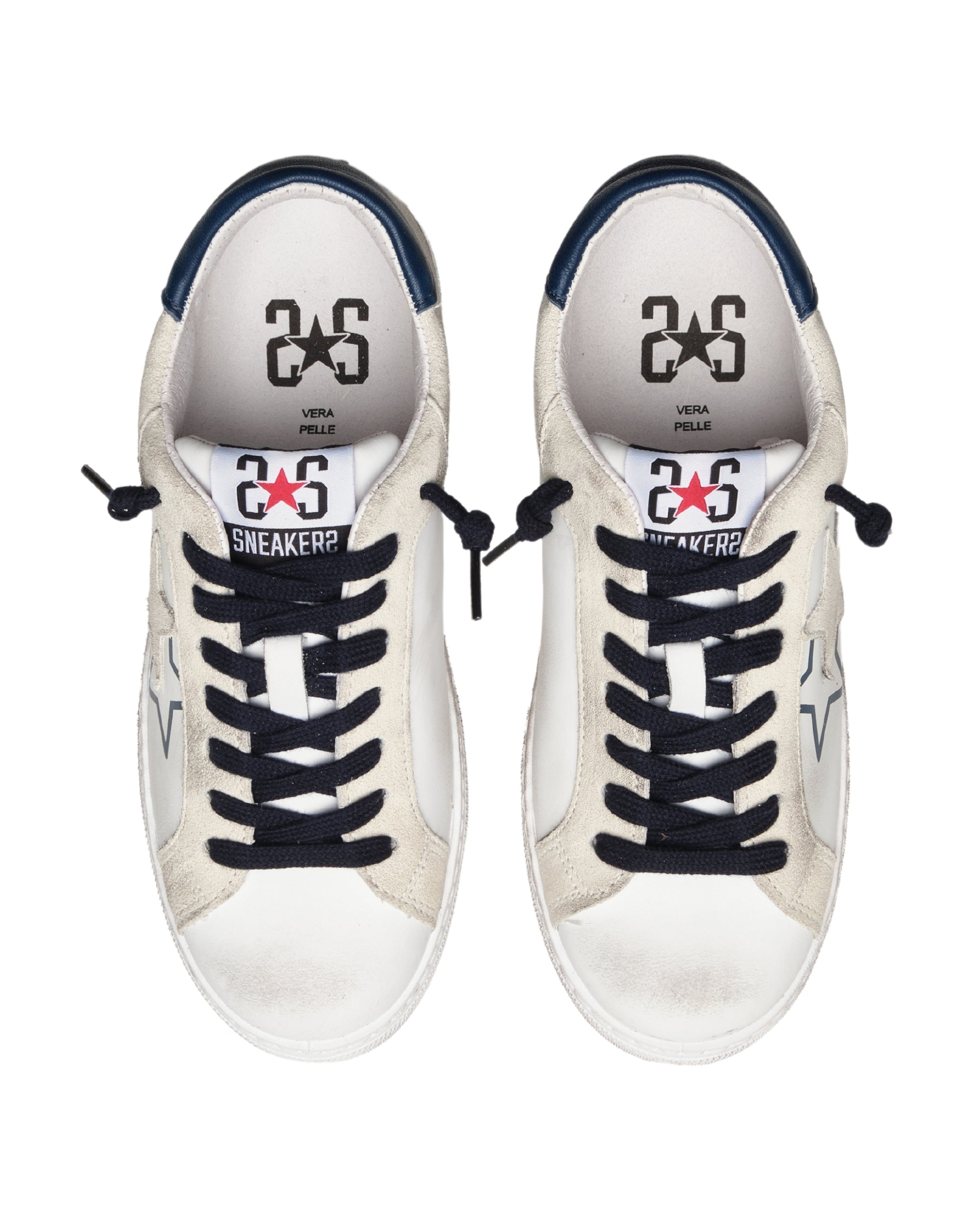 2Star Sneakers Very Star Pelle Bianca Dettagli Ghiaccio Blu