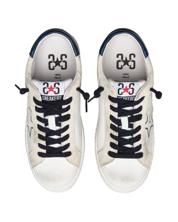 2Star Sneakers Very Star Pelle Bianca Dettagli Ghiaccio Blu-2