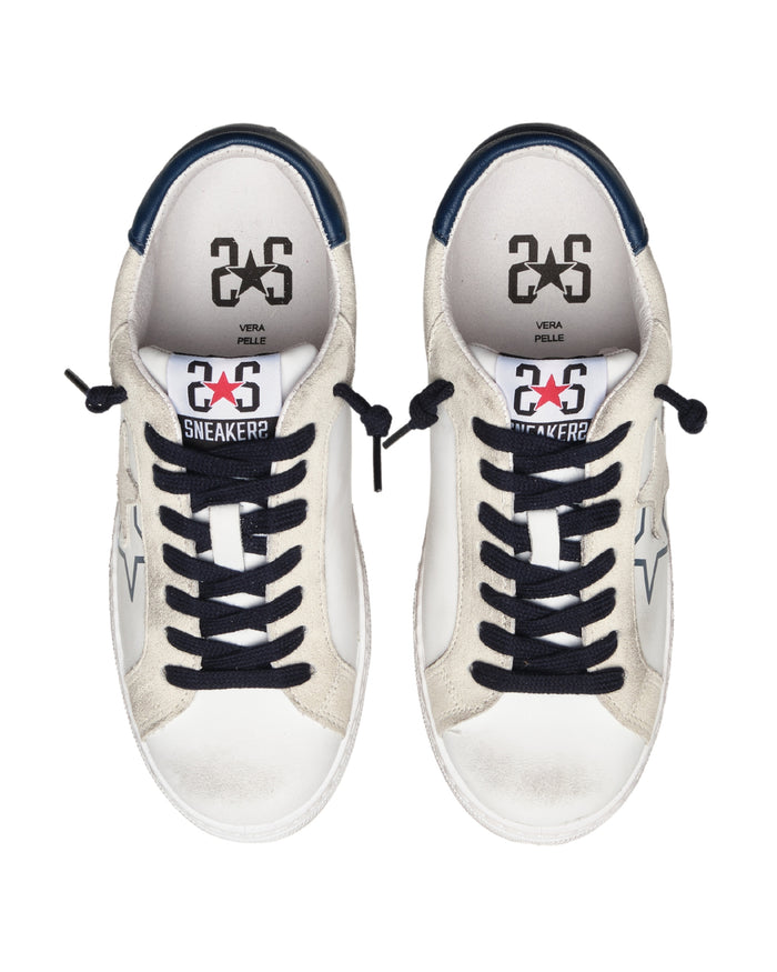 2Star Sneakers Very Star Pelle Bianca Dettagli Ghiaccio Blu 2