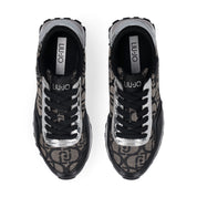 Liu Jo Scarpe Evelyn 915 Sneakers glitter monogram logo all over nero