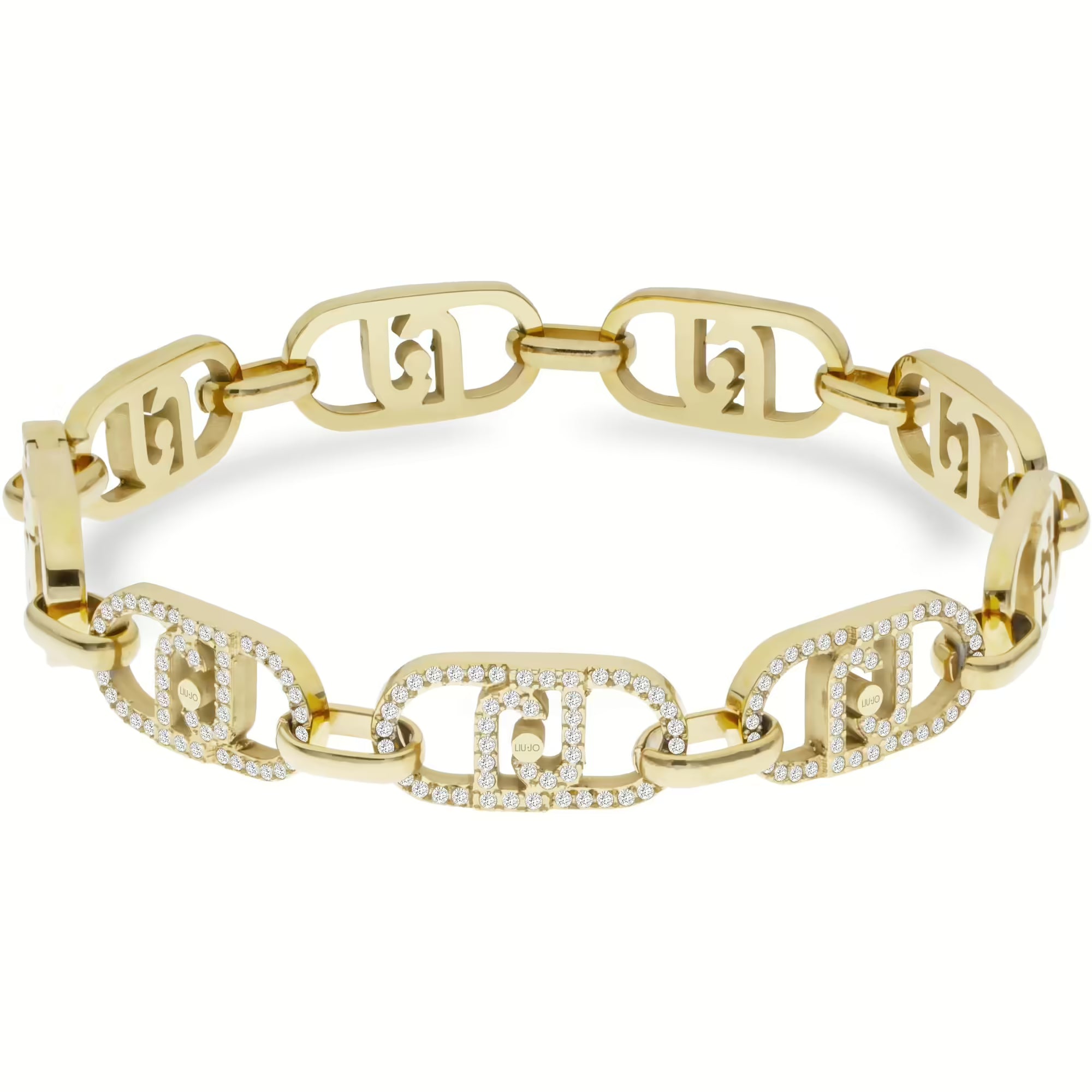 Liu Jo bracciale ORO acciaio inossidabile logo e strass 21 cm LJ2625 monogram