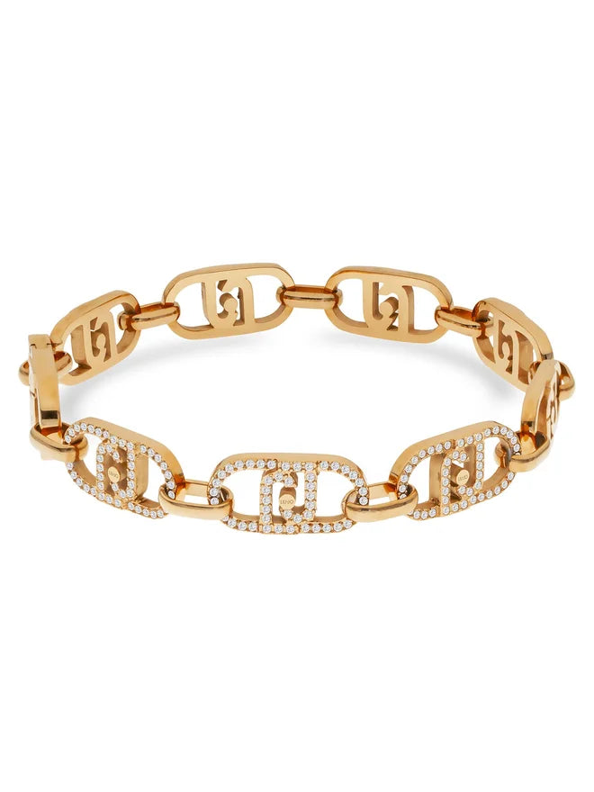 Liu Jo bracciale ORO acciaio inossidabile logo e strass 21 cm LJ2625 monogram
