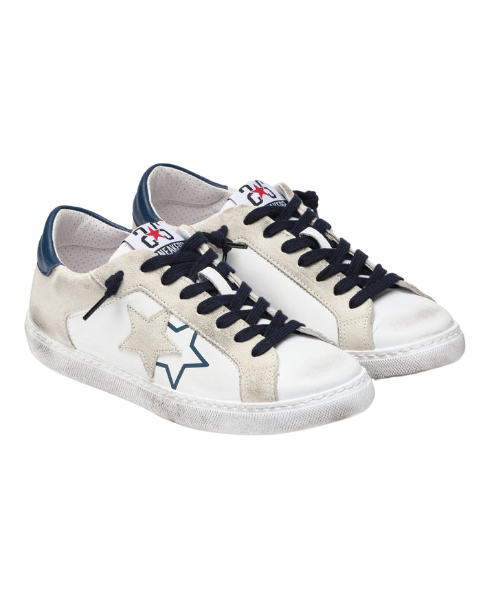 2Star Sneakers Very Star Pelle Bianca Dettagli Ghiaccio Blu 4