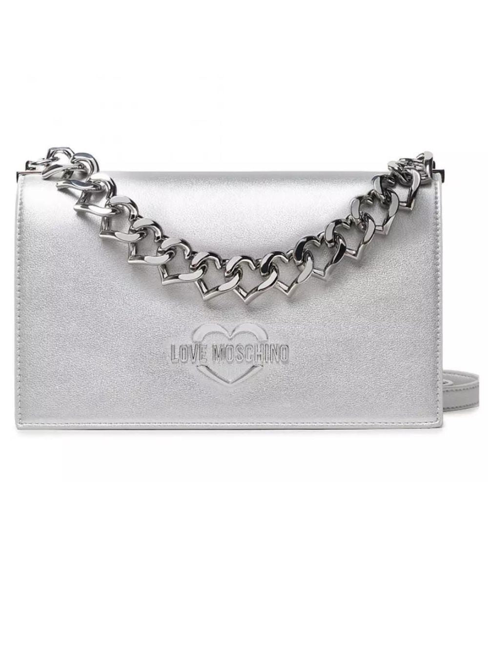 Love Moschino Handbag Clutch Shoulder Chain Heart Silver