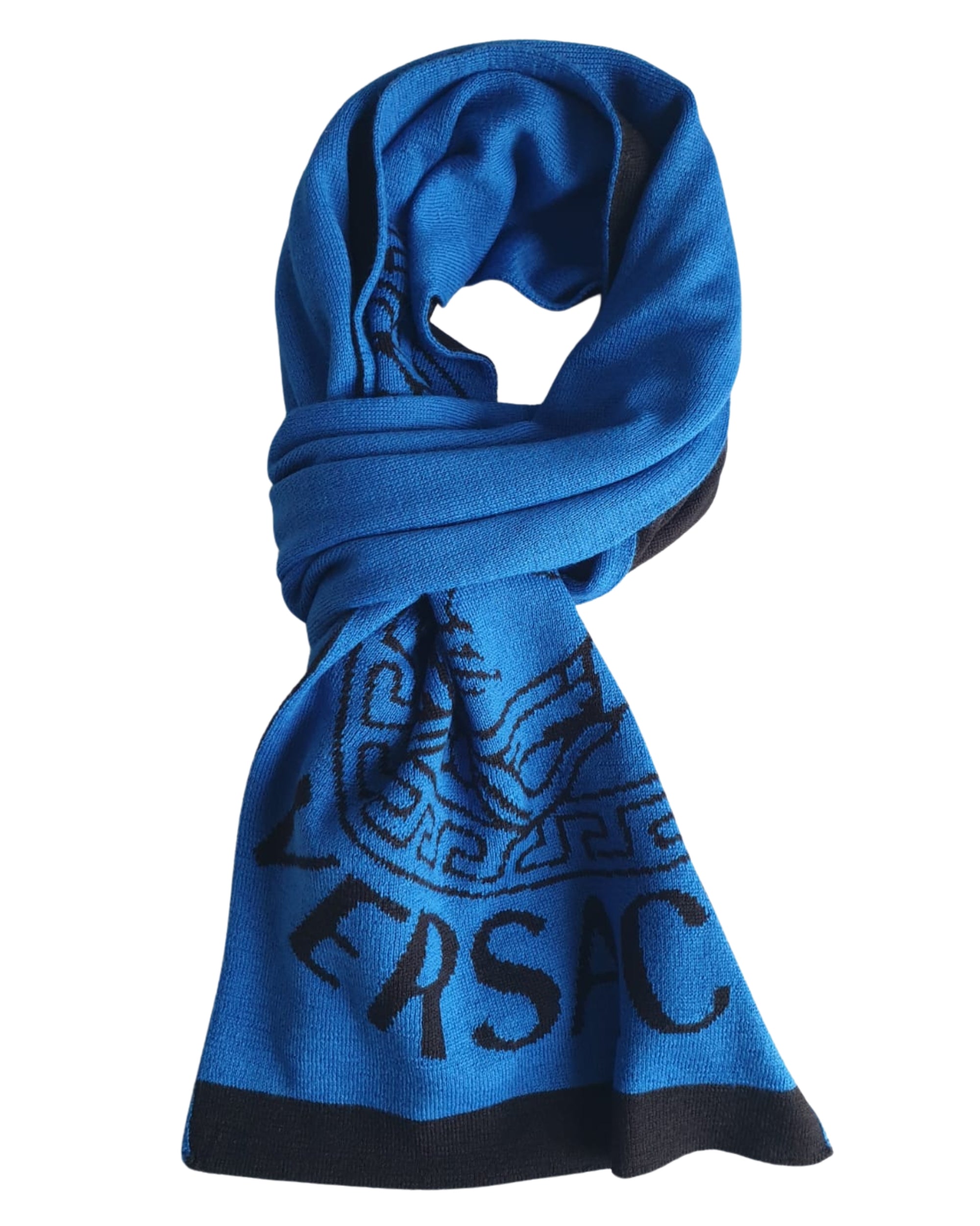 Versace Stole Pashmina Wool Blue