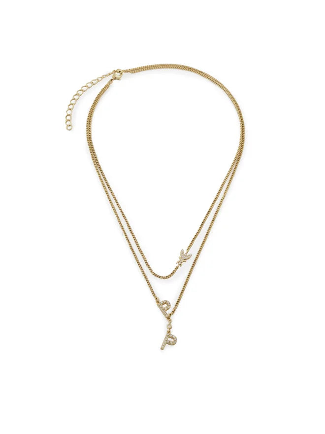 Patrizia Pepe Collana Doppia con Pendenti Logo in Metallo Oro e Cristallo Donna