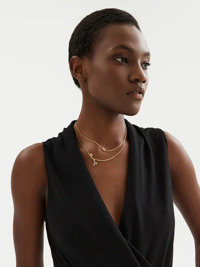 Patrizia Pepe Collana Doppia con Pendenti Logo in Metallo Oro e Cristallo Donna