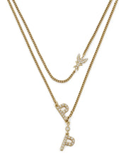 Patrizia Pepe Collana Doppia con Pendenti Logo in Metallo Oro e Cristallo Donna