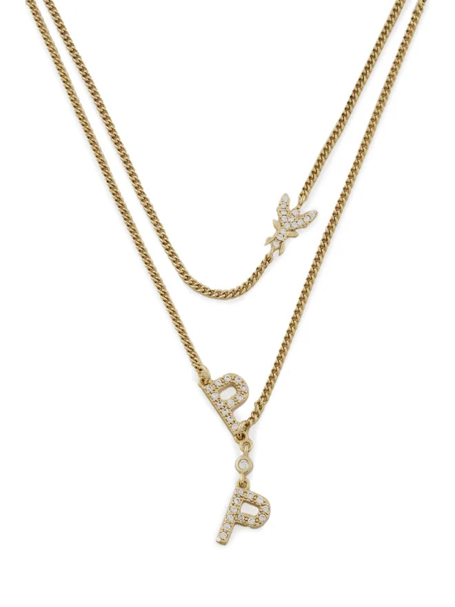 Patrizia Pepe Collana Doppia con Pendenti Logo in Metallo Oro e Cristallo Donna